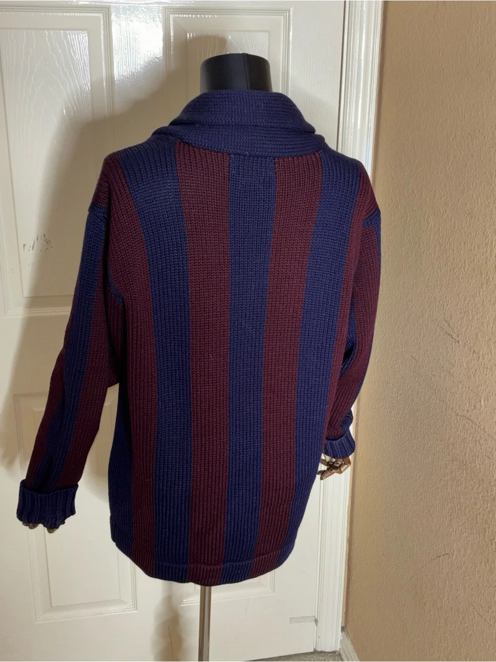 POLO RALPH LAUREN Stripe Shawlcollar Sweater Cardigan Mens Wool Crest Patch Sz L